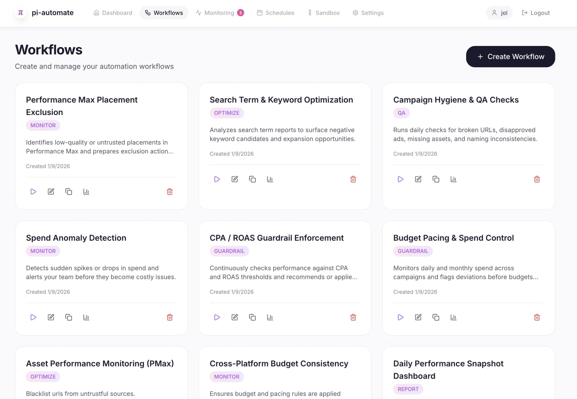 Workflow builder showing custom playbook implementation